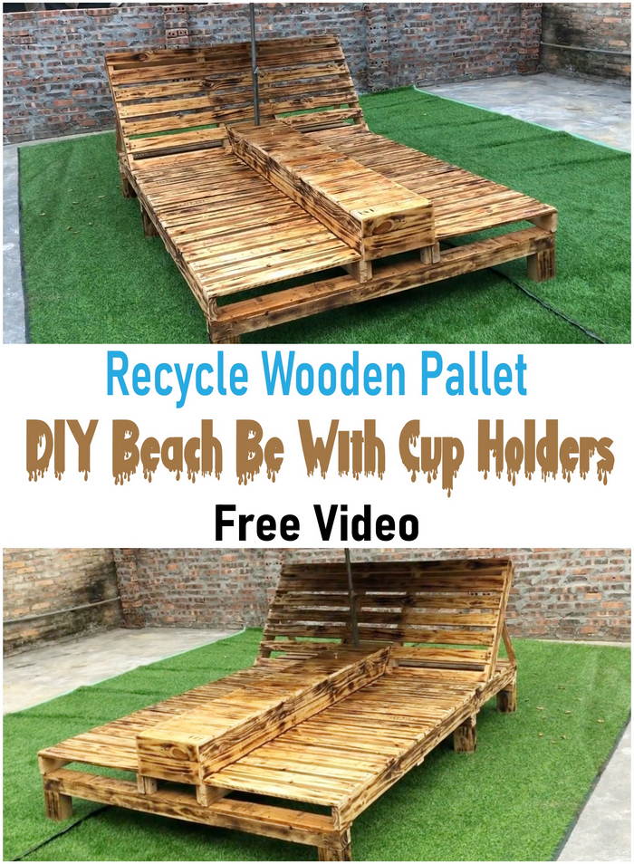 DIY Wooden Pallet Beach Bed With Cup Holders