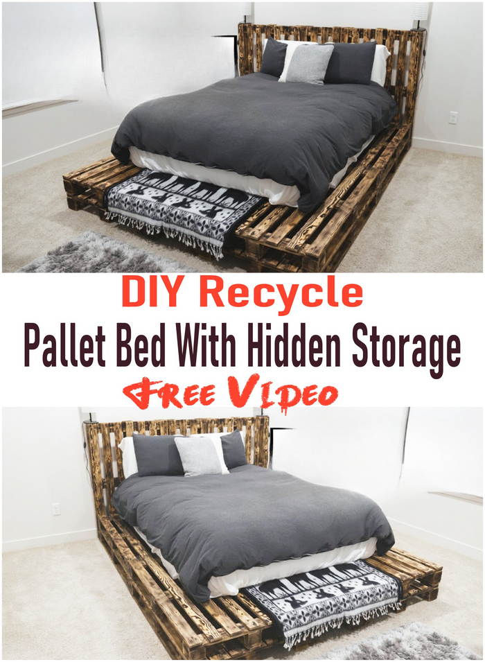 Diy Recycle Pallet Bed With Hidden Storage Idea